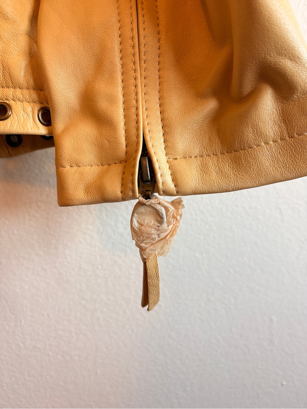 Women’s Yellow Stud-Trim Leather Jacket - Picture 4 of 4